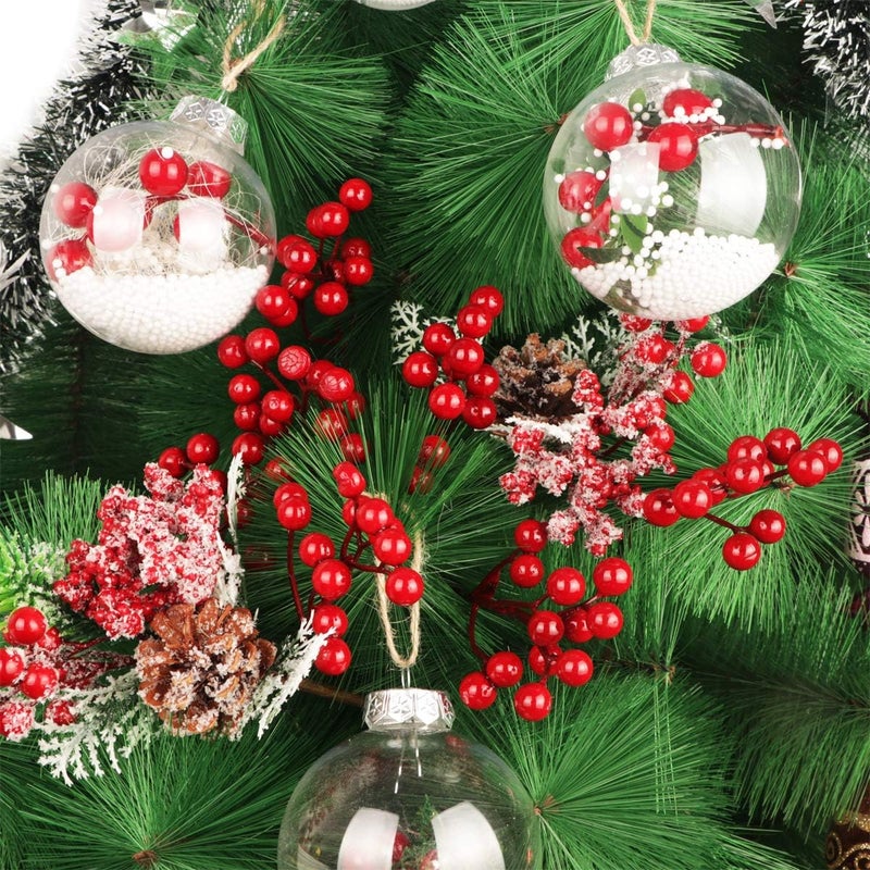 Fangoo 20 Pack 7 Inch Artificial Red Berry Picks for Christmas Tree Burgundy Red Berries Stems Holly Berry Branches Ornaments Wreath Crafts Wedding Holiday Season Winter Home Decor - Image 3